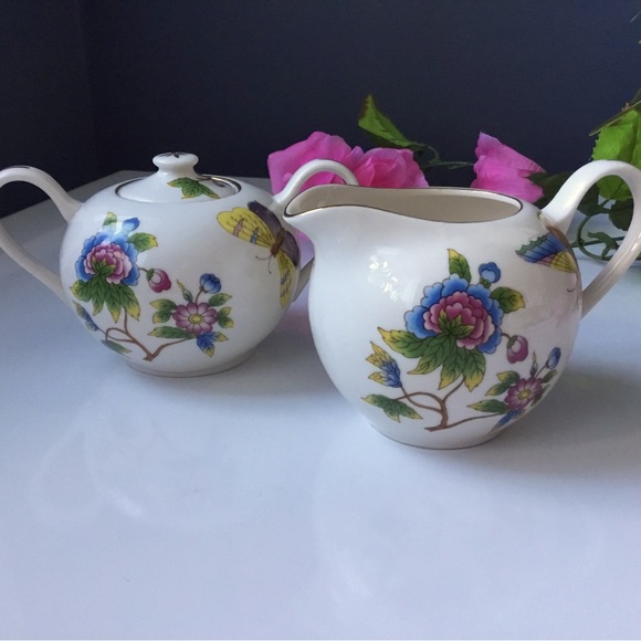 Grace Tea Ware Cream and Sugar with Flowers, Butterflies - Picture 5 of 6